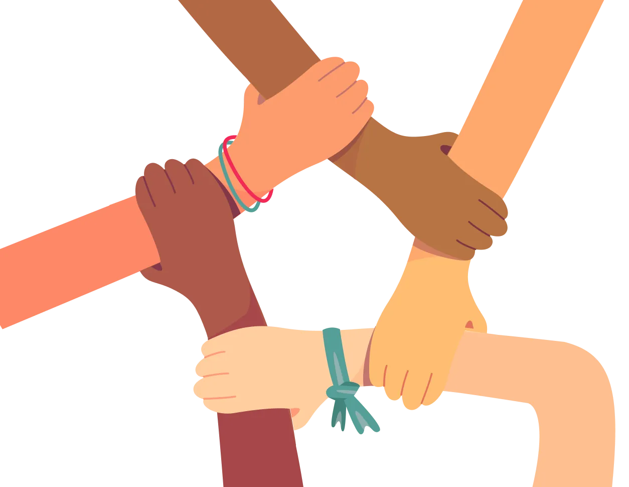 Illustration of diverse hands joining together in connection