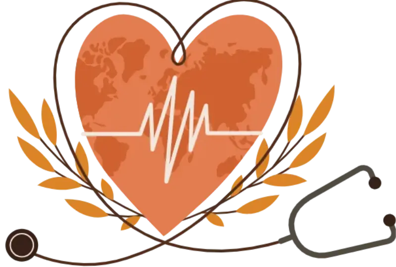Heart and stethoscope illustration representing carer health and wellbeing support