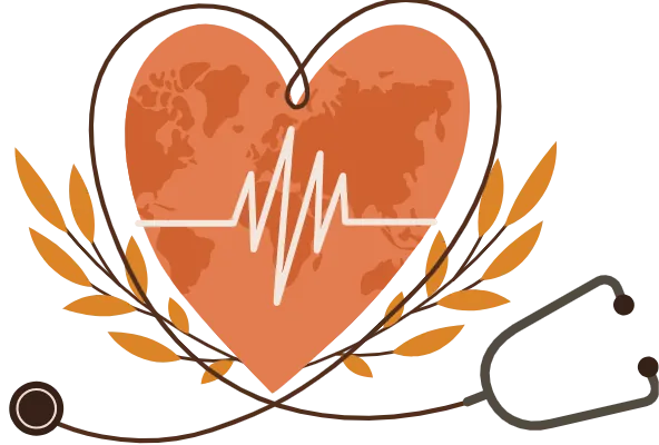 Heart and stethoscope illustration representing carer health and wellbeing support