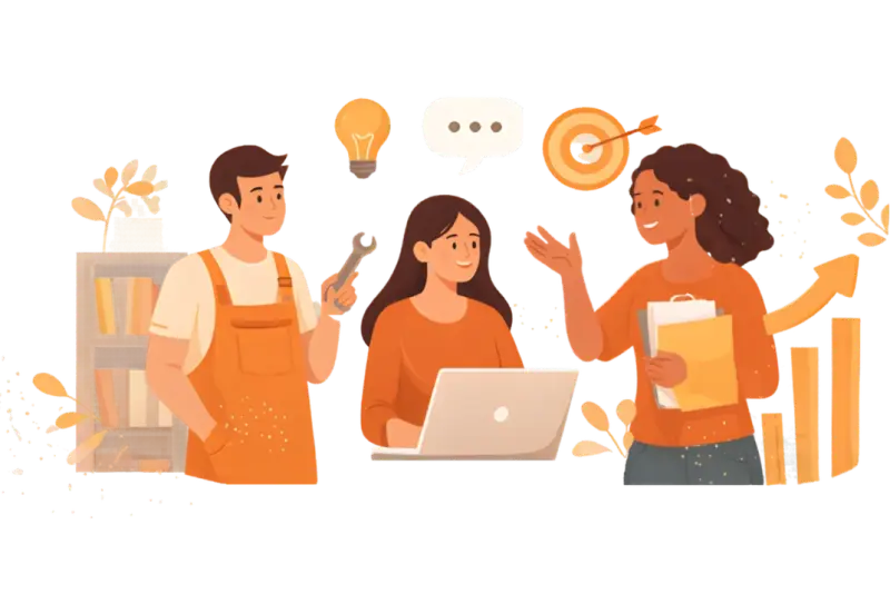 Illustration of colleagues talking in a workplace setting