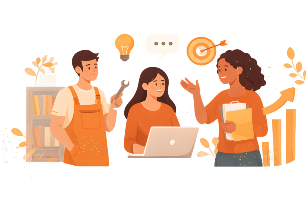 Illustration of colleagues talking in a workplace setting