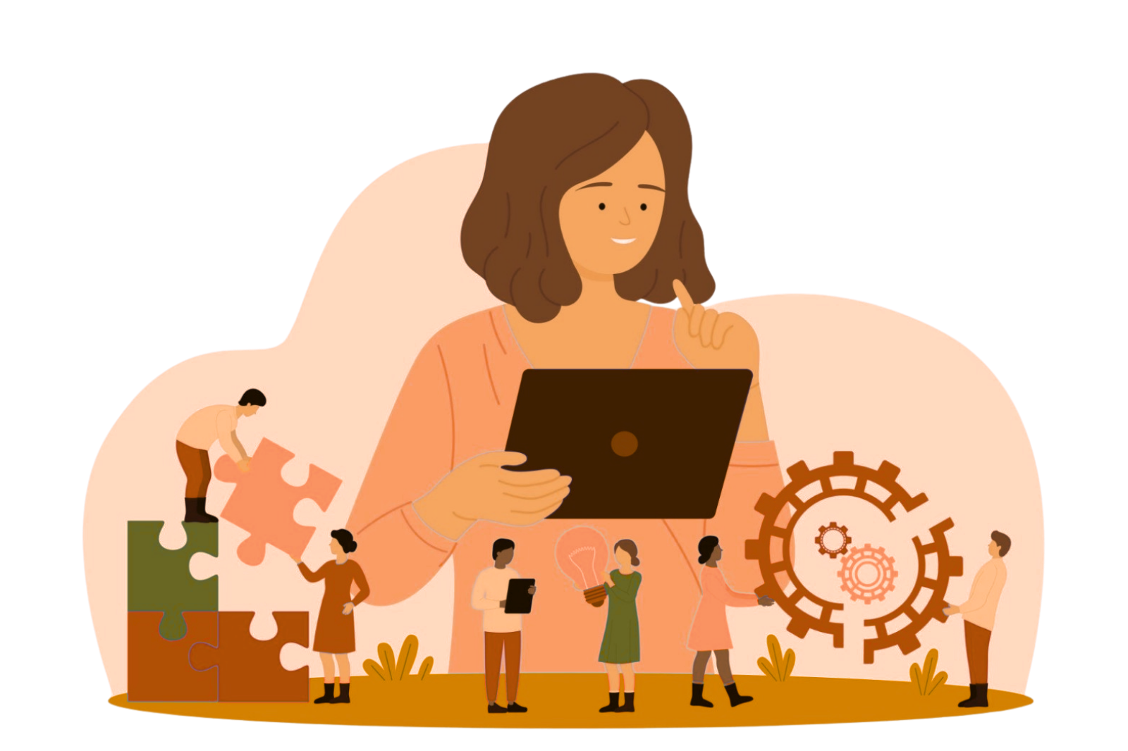 Illustration of a parent working through a plan with children nearby