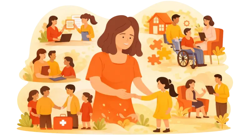 Illustration of a diverse community circle including children