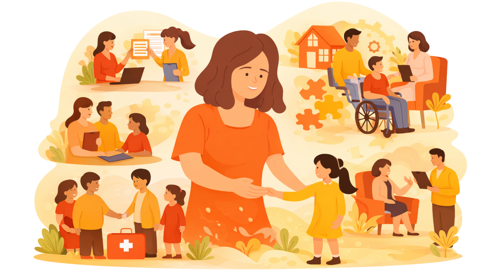 Illustration of a diverse community circle including children