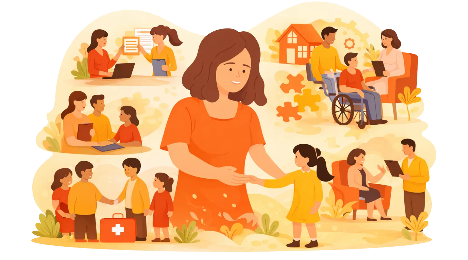 Illustration of a diverse community circle including children