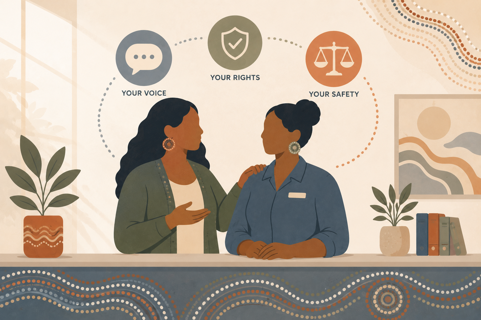 Illustration of a support banner with icons representing everyday practical help