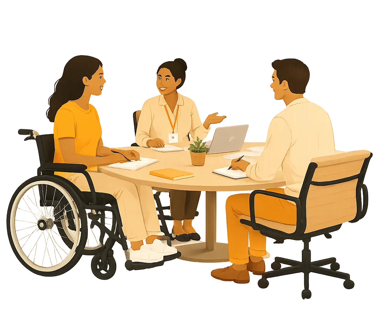 Illustration of a service coordination meeting around a table