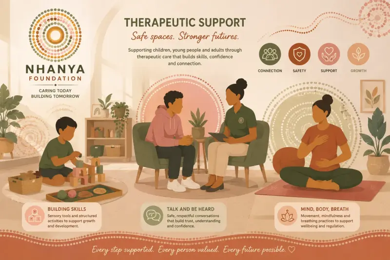 Illustration of a therapeutic support session in a safe, calm space
